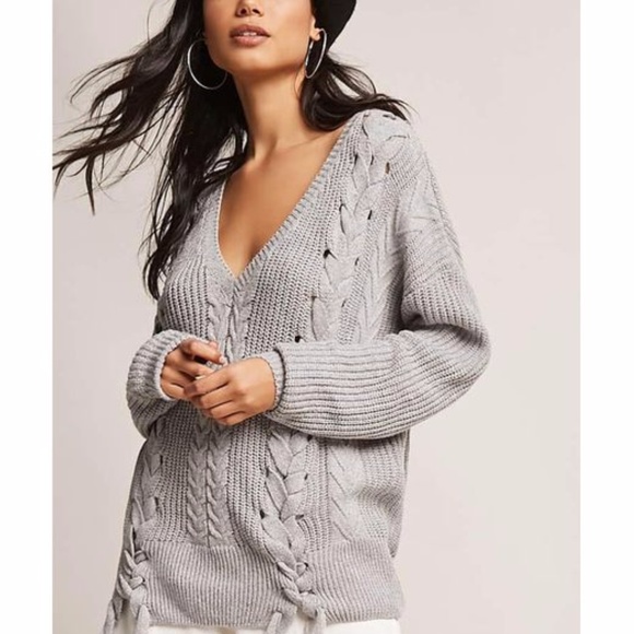 Sweaters - Last one - Cable knit lace up sweater
